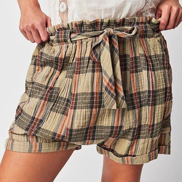 Free People Las Palmas Sailor Shorts Cotton Mid-Rise Harem Plaid Print S 275129